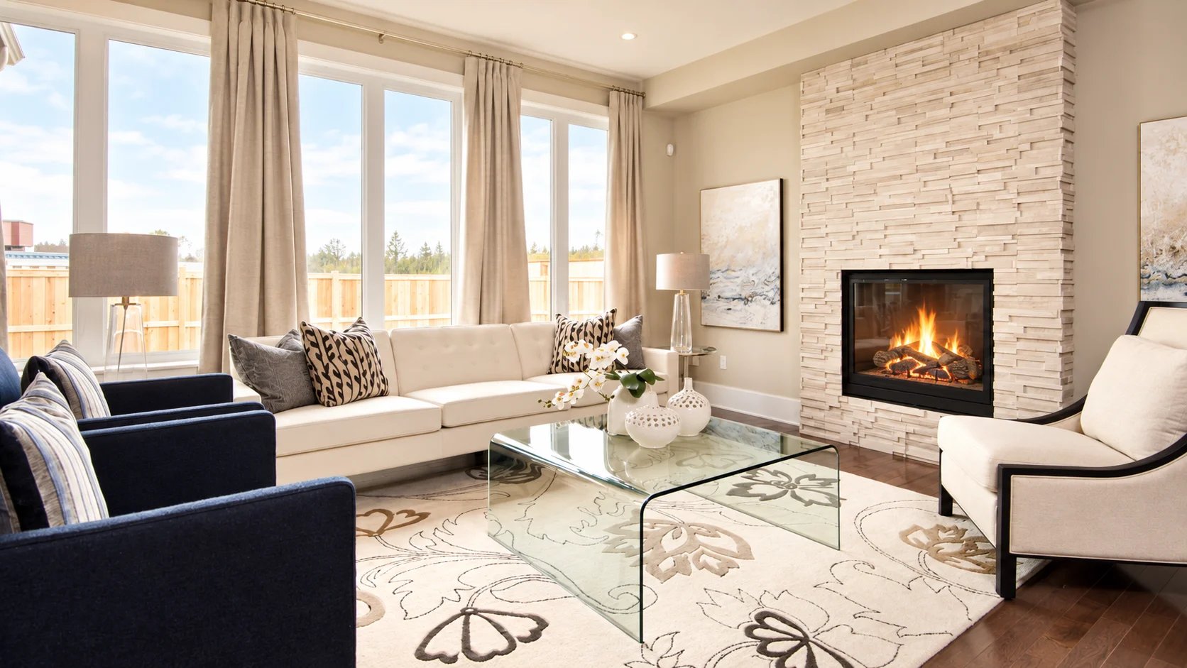 Sunlit Modern Living Room With Fireplace.webp